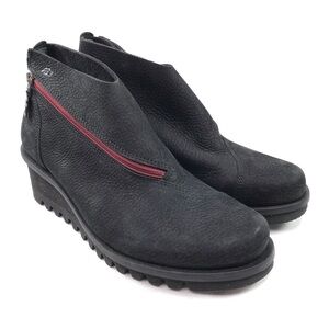 LOINTS OF HOLLAND Fusion Black Nubuck Leather Bootie Wedge Shoe